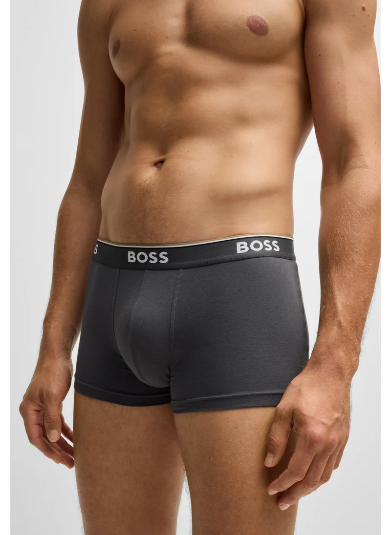 BOSS Three-pack of stretch-cotton trunks with logo waistbands