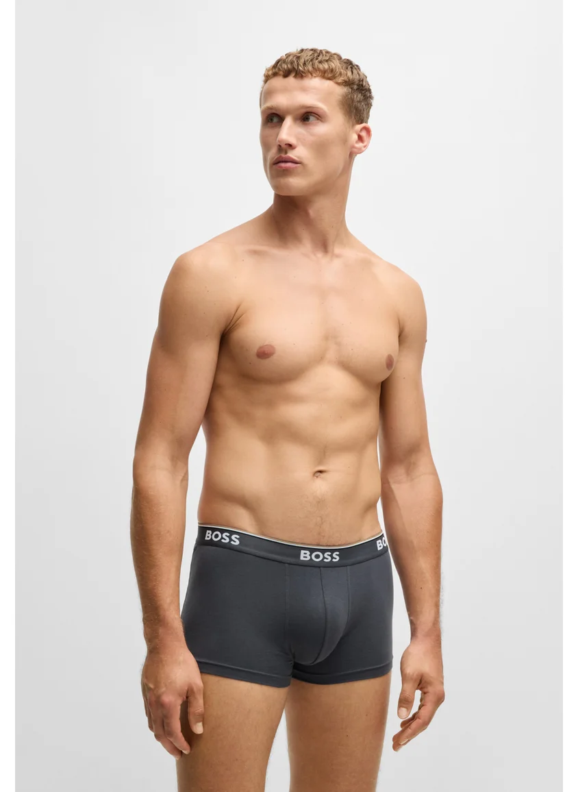 BOSS Three-pack of stretch-cotton trunks with logo waistbands
