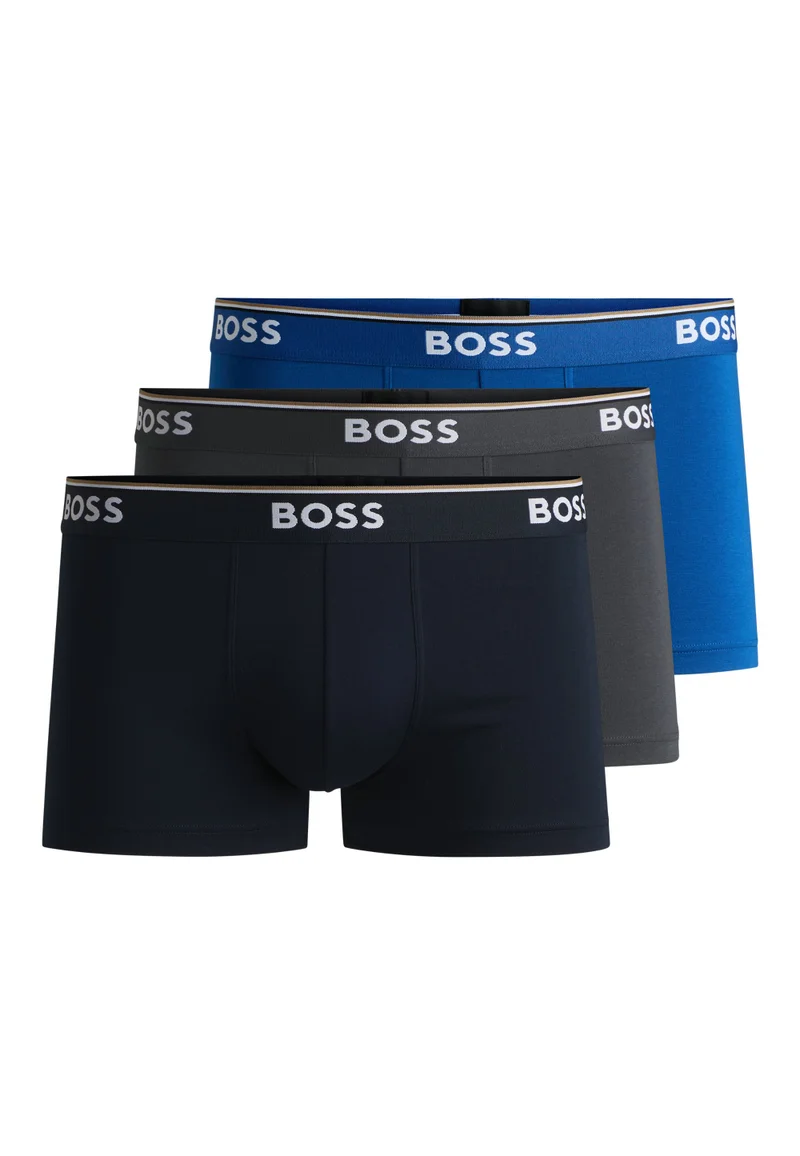 BOSS Three-pack of stretch-cotton trunks with logo waistbands