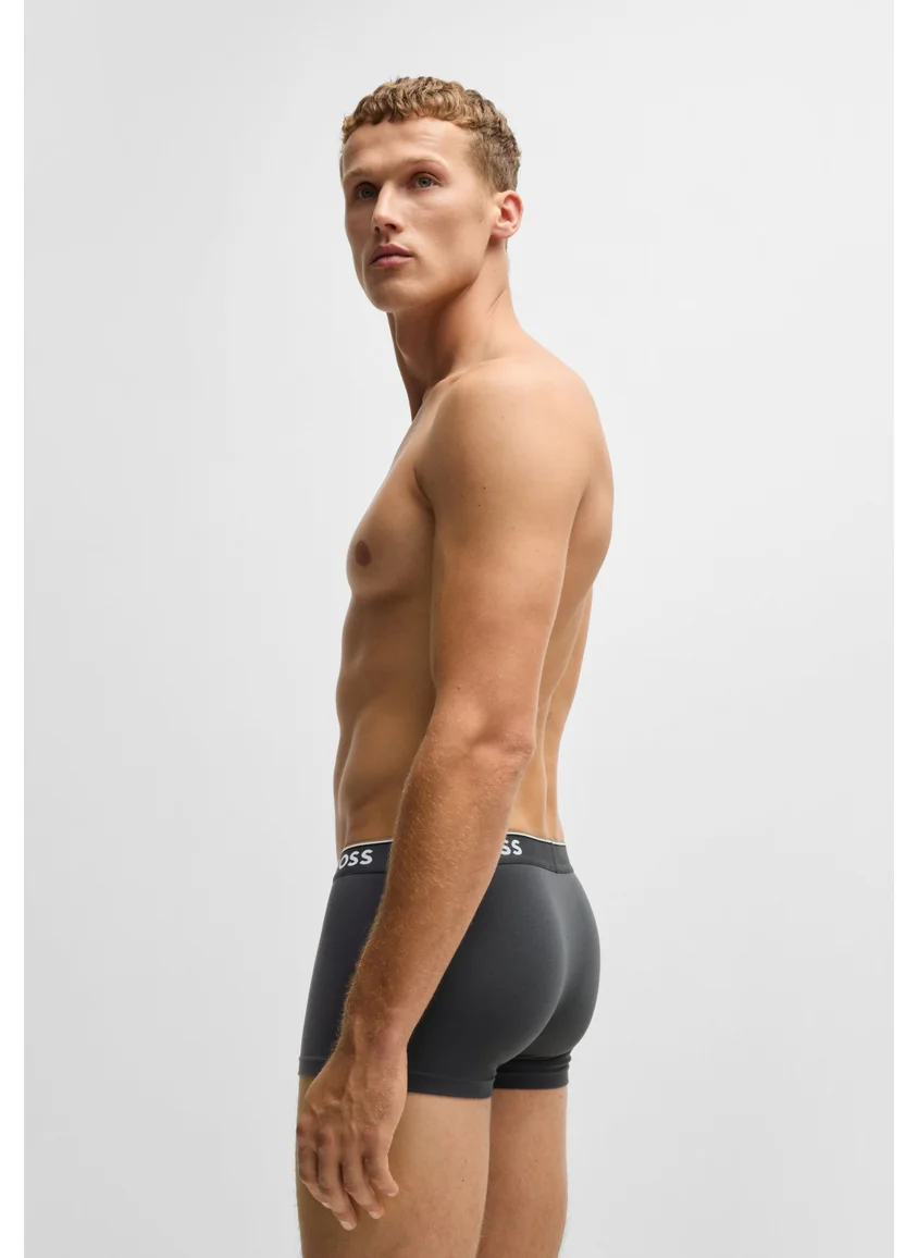 BOSS Three-pack of stretch-cotton trunks with logo waistbands