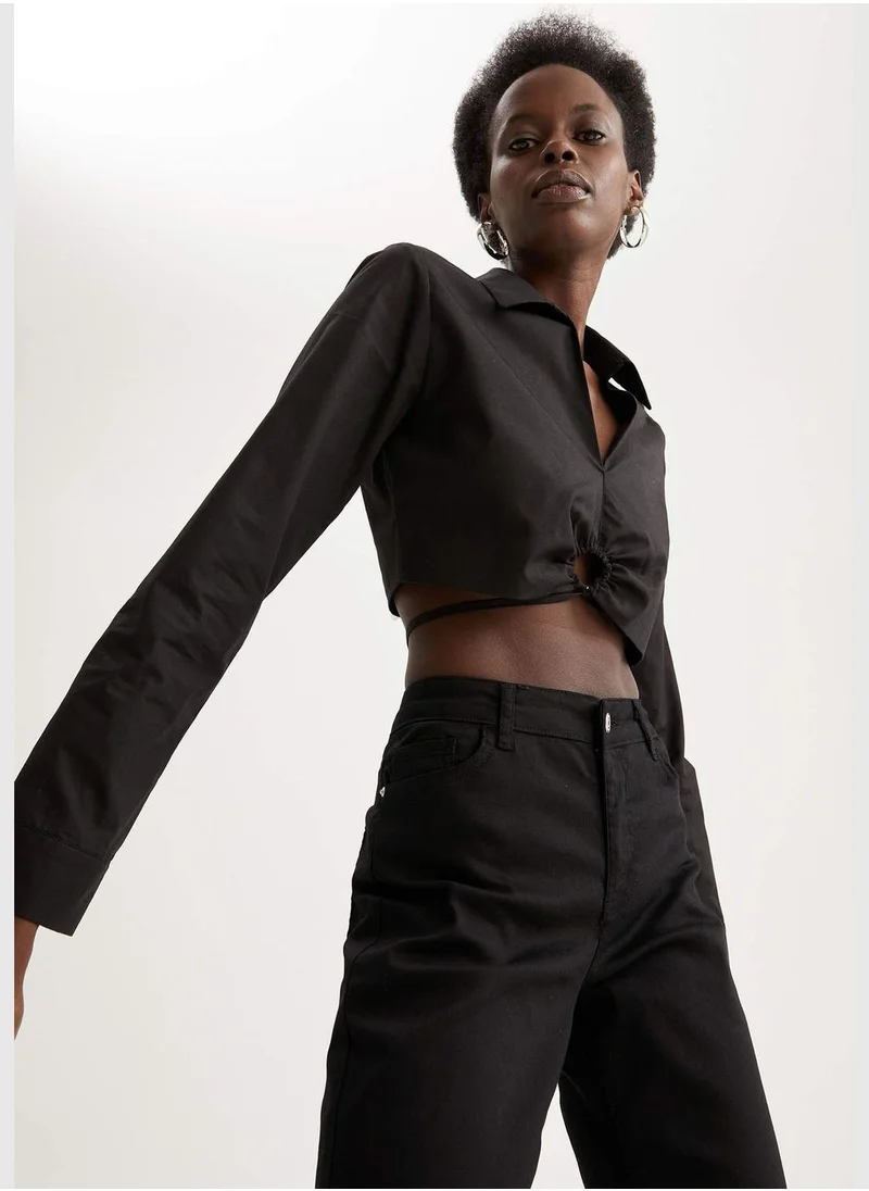 DeFacto Fitted V-Neck Long Sleeve Crop Top