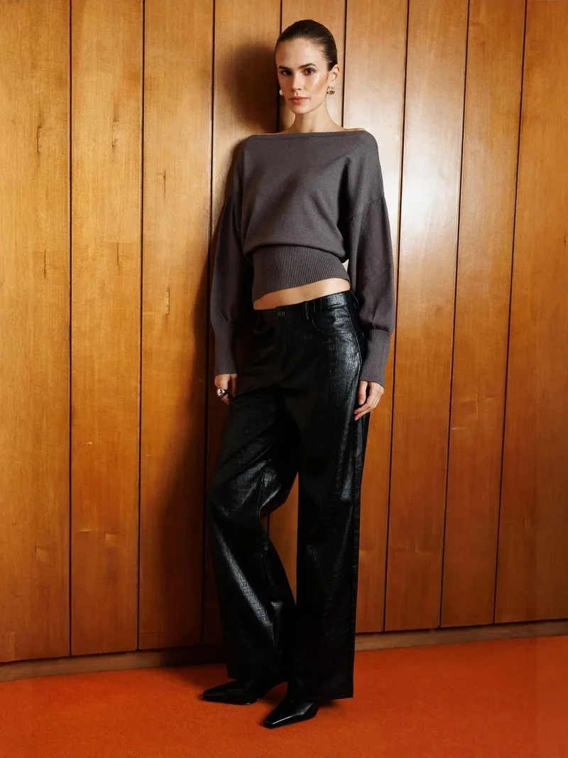 ميكسراي MIXRAY Asymmetric sweater with ribbed hem