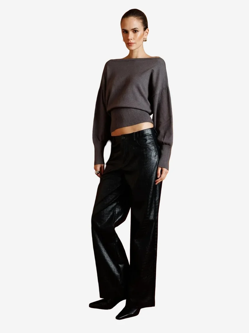 Mixray Dark Grey Mixray Ribbed Boat Neck Sweater for Women | Best Price UAE