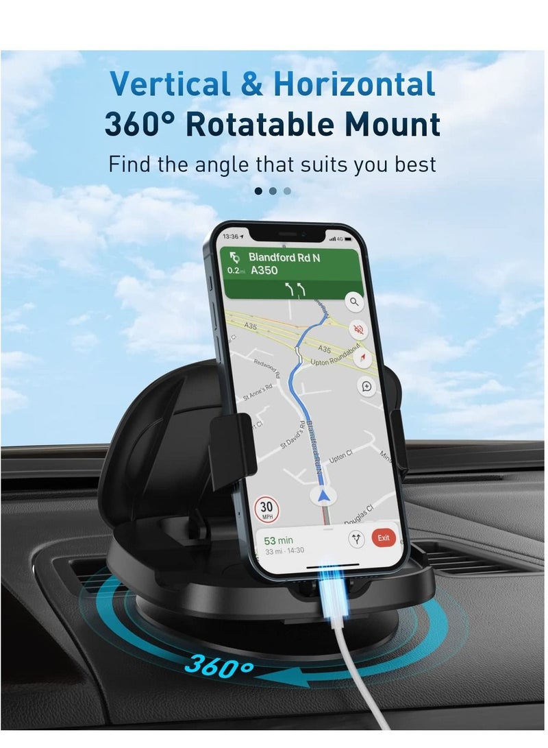 SYOSI Cell Phone Holder for Car, Upgraded 360° Rotatable Phone Mount for Dashboard, Horizontal & Vertical Viewing Friendly Phone Car Mount, Compatible with iPhone Samsung Android Smartphones GPS Devices - Image 2