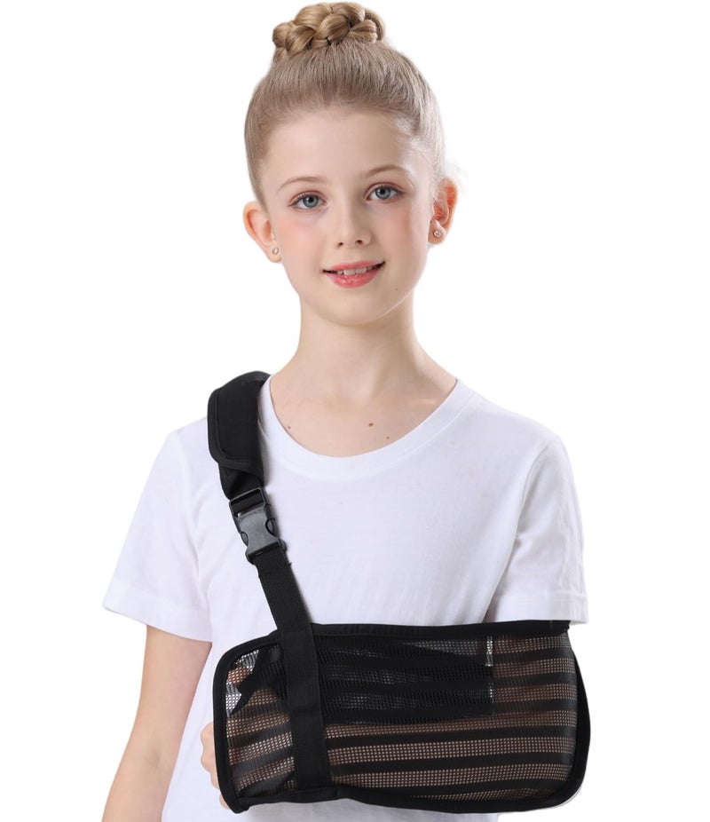 Ledhlth Mesh Kids Arm Sling Breathable Shoulder Immobilizer Brace Support for Broken Shoulder Elbow Arm Wrist Injury for Children Toddler Girls Boys Black Large - Image 3