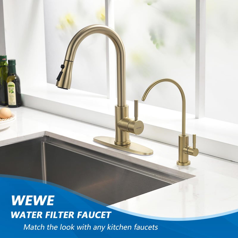 WEWE Drinking Water Faucet for Kitchen Sink, Gold Kitchen Water Filter Faucet Stainless Steel for Reverse Osmosis or Water Filtration System Beverage Non-Air Gap RO Faucet Gold Finish - Image 2