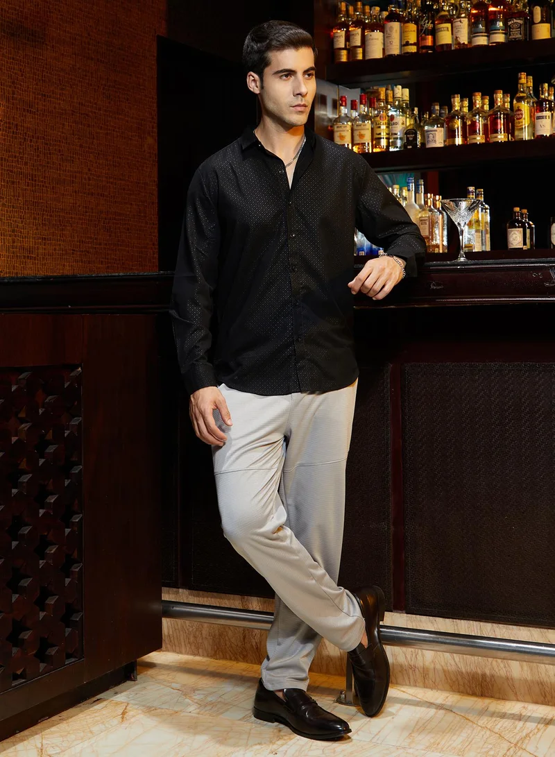 كامبوس سوترا Men's Onyx Black Cross-Stitch Imprint Shirt