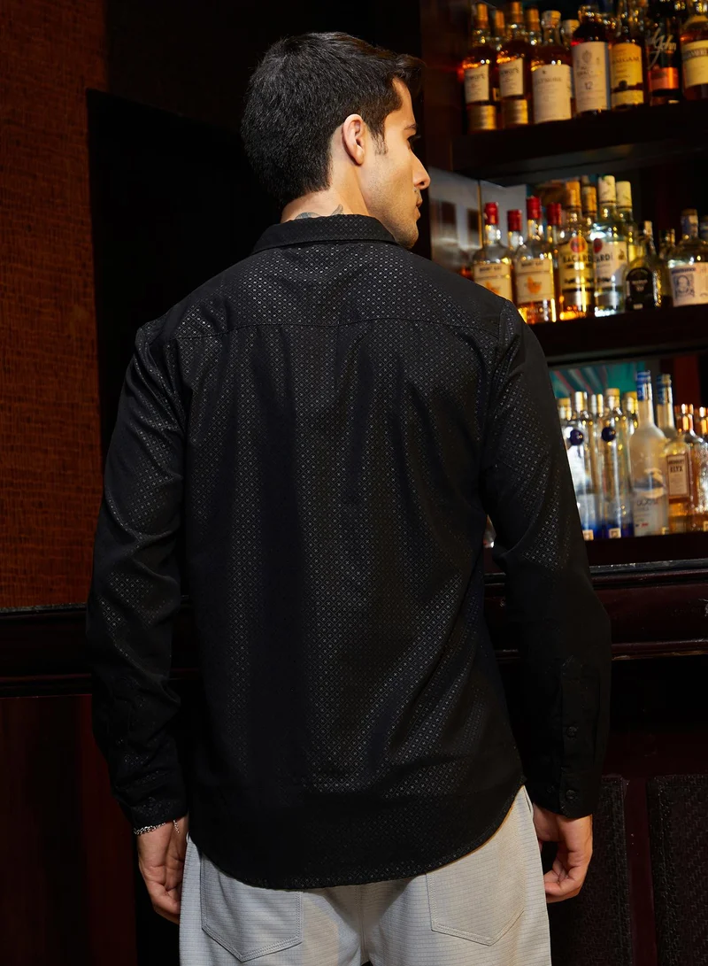 كامبوس سوترا Men's Onyx Black Cross-Stitch Imprint Shirt