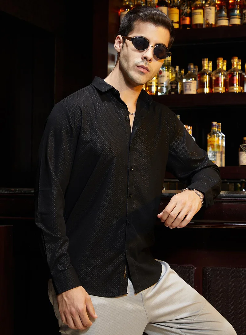 كامبوس سوترا Men's Onyx Black Cross-Stitch Imprint Shirt