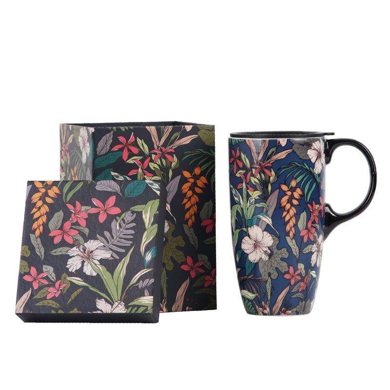 TZSSP Coffee Ceramic Mug Porcelain Latte Tea Cup With Lid 17ozNovelty Coffee Mugs for Men Women Office  Home Blue