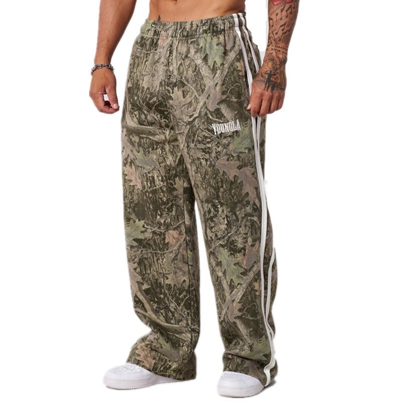 YOUNGLA Running & Casual Breathable Patchwork Pants—Fitness & Sports Straight-Leg Loose-Fit Wide-Leg Basketball Pants - Image 1