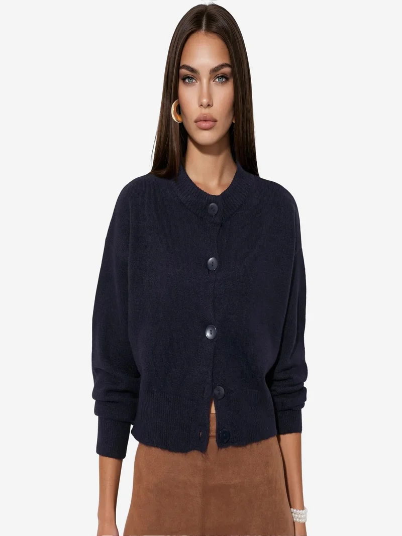 فيورنا VIORNA Crop Ribbed Cardigan With Buttons