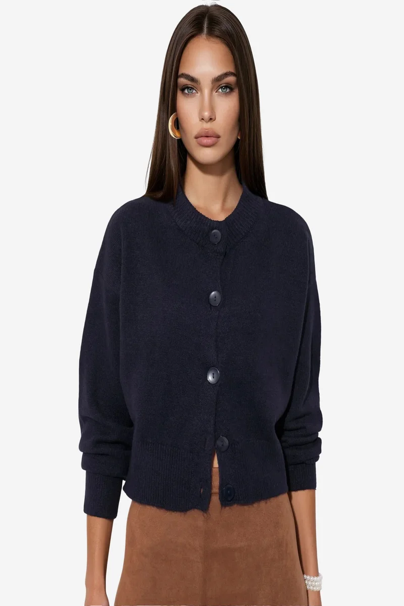 Viorna VIORNA Crop Ribbed Cardigan With Buttons