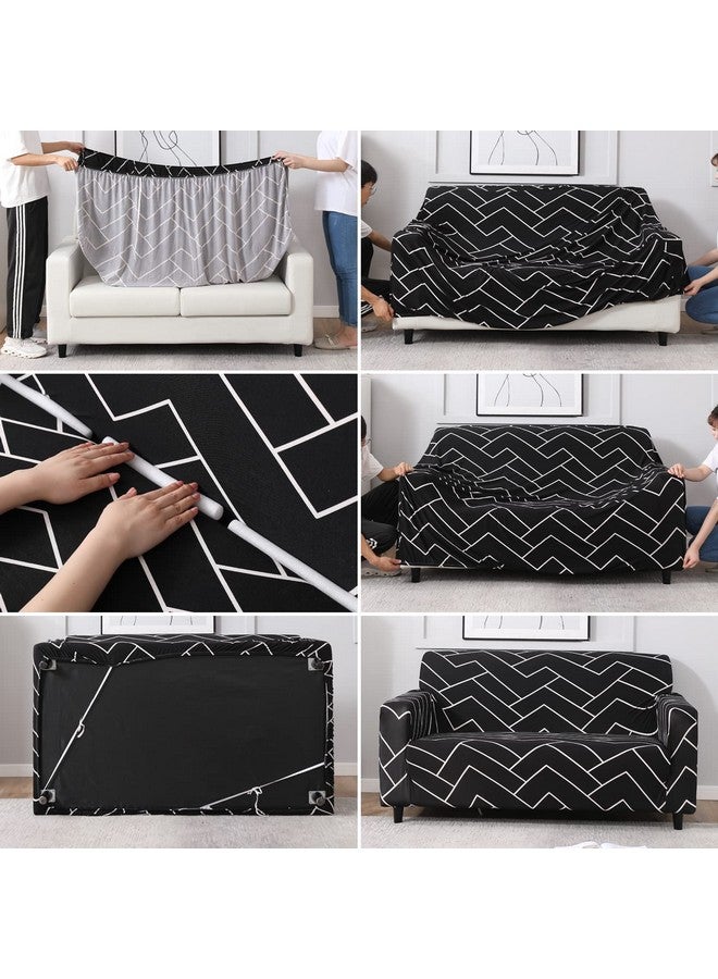 HOKIPO Polyester Blend Stretchable Elastic Couch Cover 1 Seater (Ar-4099-S7, Black) - Image 3
