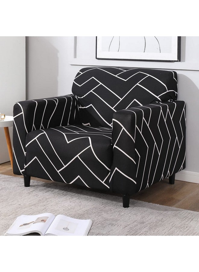 HOKIPO Polyester Blend Stretchable Elastic Couch Cover 1 Seater (Ar-4099-S7, Black) - Image 1