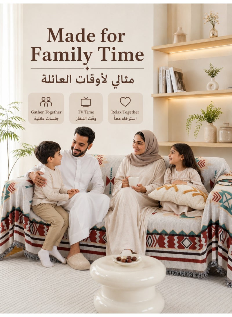 آه آه بطانية كبيرة قابلة للقلب للأرائك | طراز أزتيكي مع شرابات | نسيج عالي الكثافة فائق السماكة والنعومة | مقاس 180 × 230 سم للأرائك الصغيرة والأرائك الكبيرة والأسرة | ديكور منزلي دافئ - Image 4