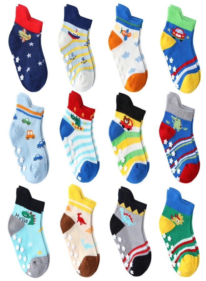 Cottock Boys 12 Pairs Toddler Boy Cartoon Ankle Socks, Anti-Slip, 5-7 Years - Image 1