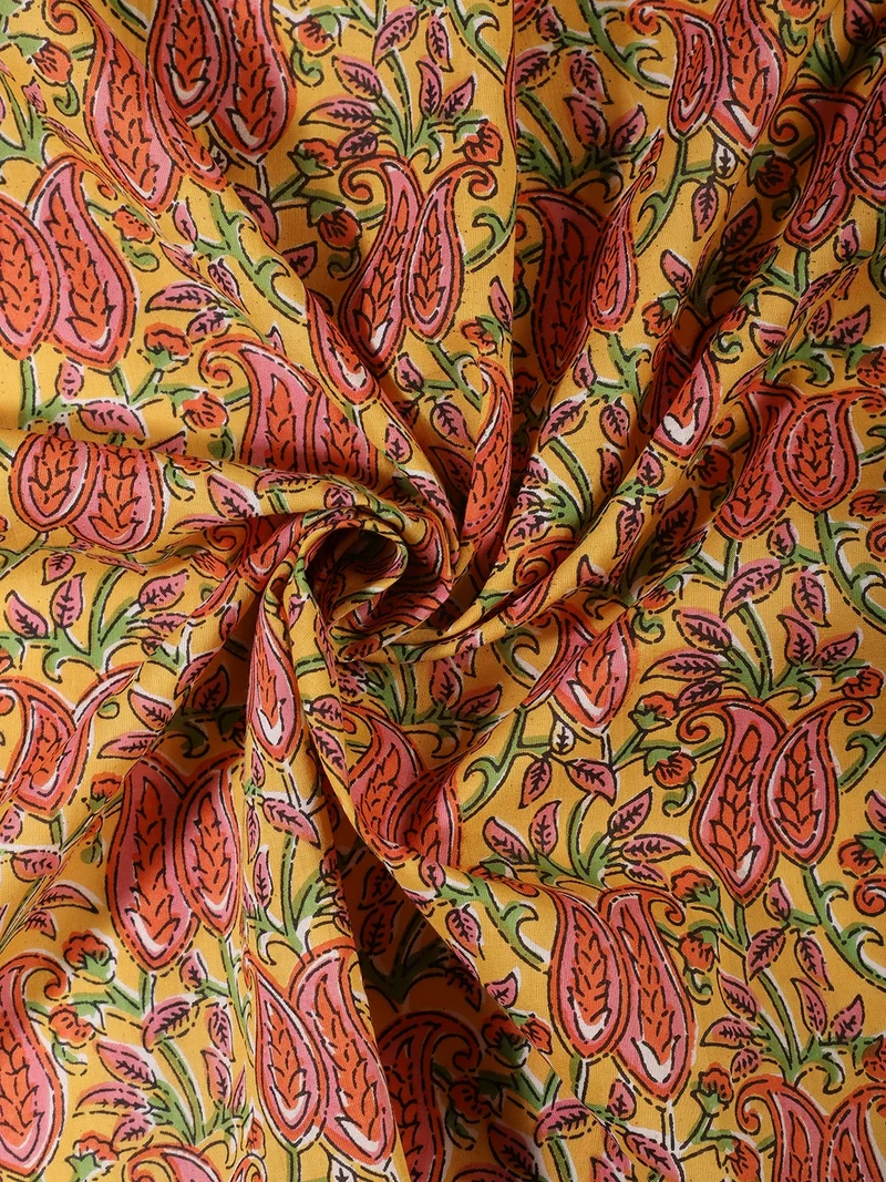أيه كيه إس Mustard Yellow Floral and Paisley Fabric