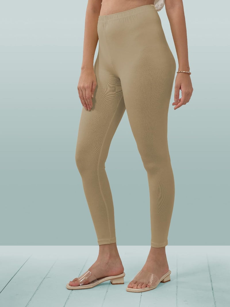 Lyra Women Solid Premium Cotton Ankle length Leggings | Mid-Waist | Fashionwear - Image 4