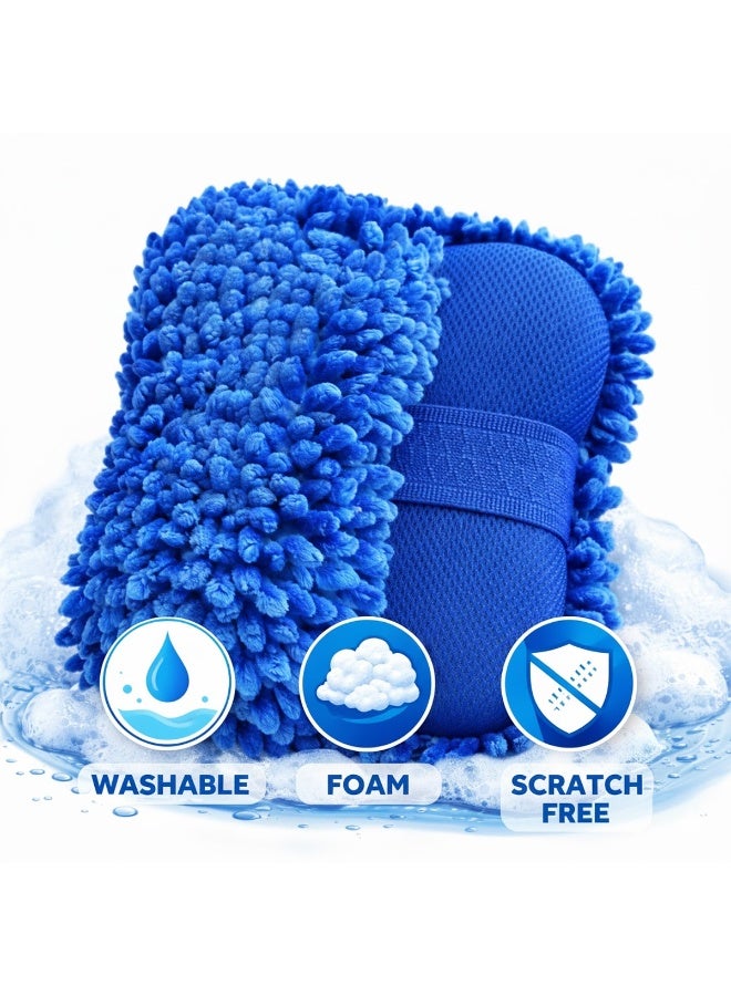 اي جي سي إسفنجة غسيل سيارات من ألياف الشنيل الدقيقة، لون أزرق - قفاز غسيل مزدوج الجوانب مع ظهر شبكي، تنظيف خالٍ من الخدوش، امتصاص عالٍ، قابلة لإعادة الاستخدام والغسل، لتنظيف السيارات والدراجات والزجاج والمنزل - 59019 - Image 4