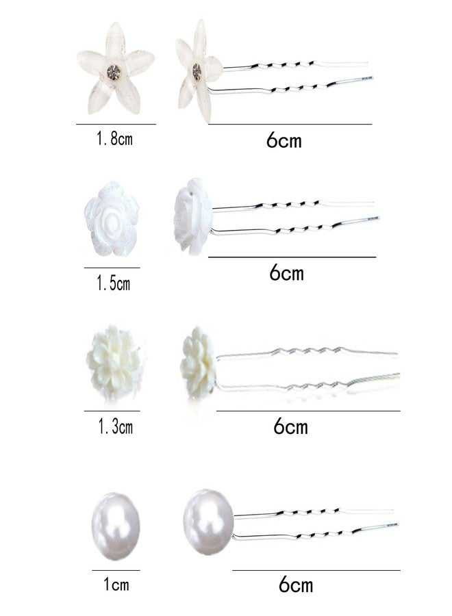 Geoot White Flower Hair Pins with Rhinestone Crystal Hair Pins with pearl Hair Pins for Wedding, Prom, Party, Bridal, and Special Event(Set of 40) - Image 3