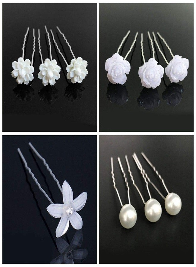 Geoot White Flower Hair Pins with Rhinestone Crystal Hair Pins with pearl Hair Pins for Wedding, Prom, Party, Bridal, and Special Event(Set of 40) - Image 4