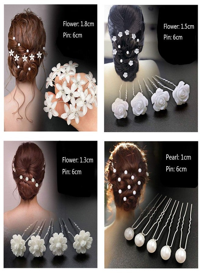 Geoot White Flower Hair Pins with Rhinestone Crystal Hair Pins with pearl Hair Pins for Wedding, Prom, Party, Bridal, and Special Event(Set of 40) - Image 2