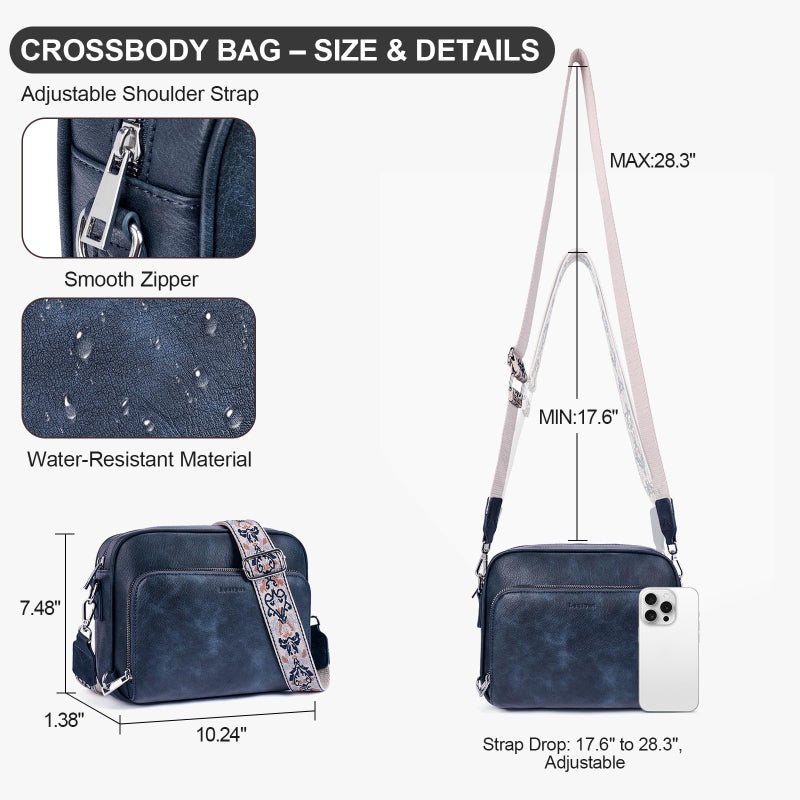 Lexiyat Crossbody Purses for Women Vegan Leather Travel Anti Theft Bags Guitar Strap Shoulder Purse with Built in Wallet Blue - Image 5