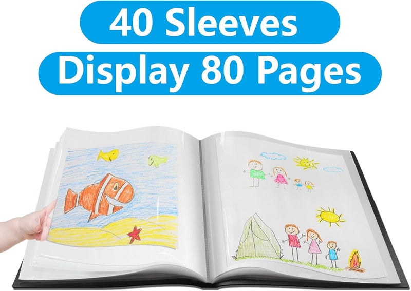 فانتاسي كتاب عرض فانتاسي 40 جيبًا شفافً�� وأكمامًا واقية محفظة فنون كتاب شفاف للأعمال الفنية، أوراق التقارير، الرسائل (يتسع لمقاس 14 × 11 بوصة) - Image 2