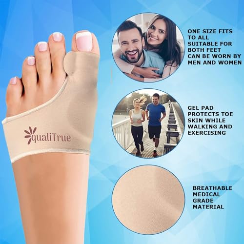 Qualitrue Toe Separator Bunion Corrector For Women Free Silicone Guard Bunion Thumb Corrector Plantar Fasciitis Relief Product Gel Pad Cushion, Toe Brace, Spacers, Bunion Splint Hallux Valgus Fits With Shoes And Socks Uk4 To Uk8 (Bunion Brace) - Image 2