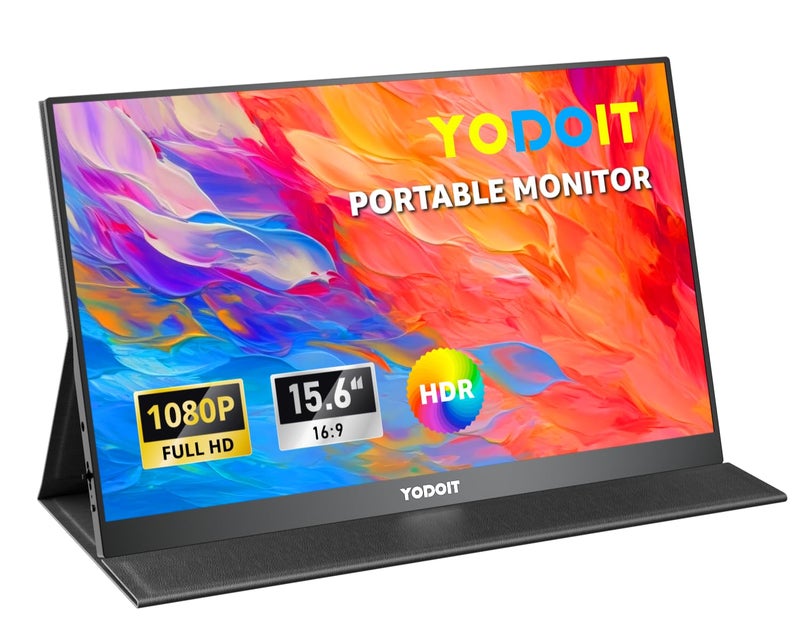 Yodoit Portable Monitor 15.6" 1920×1080 FHD Monitor Screen IPS 60HZ 72% SRGB Display with USB Type C Port and Built-in Speakers with Smart Cover Monitor Compatible with PC, Laptop, MacBook, Xbox - Image 1