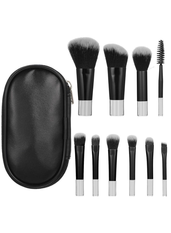 مجموعة فرش مكياج صغيرة للسفر من 10 قطع، مجموعة مستحضرات تجميل كاملة الوظائف محمولة باللون الأسود مع حقيبة فرشاة مجموعة فرش مكياج احترافية للنساء والفتيات فرشاة أحمر الخدود وبودرة وظلال العيون - Image 1