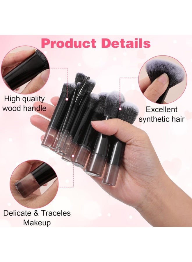 مجموعة فرش مكياج صغيرة للسفر من 10 قطع، مجموعة مستحضرات تجميل كاملة الوظائف محمولة باللون الأسود مع حقيبة فرشاة مجموعة فرش مكياج احترافية للنساء والفتيات فرشاة أحمر الخدود وبودرة وظلال العيون - Image 3