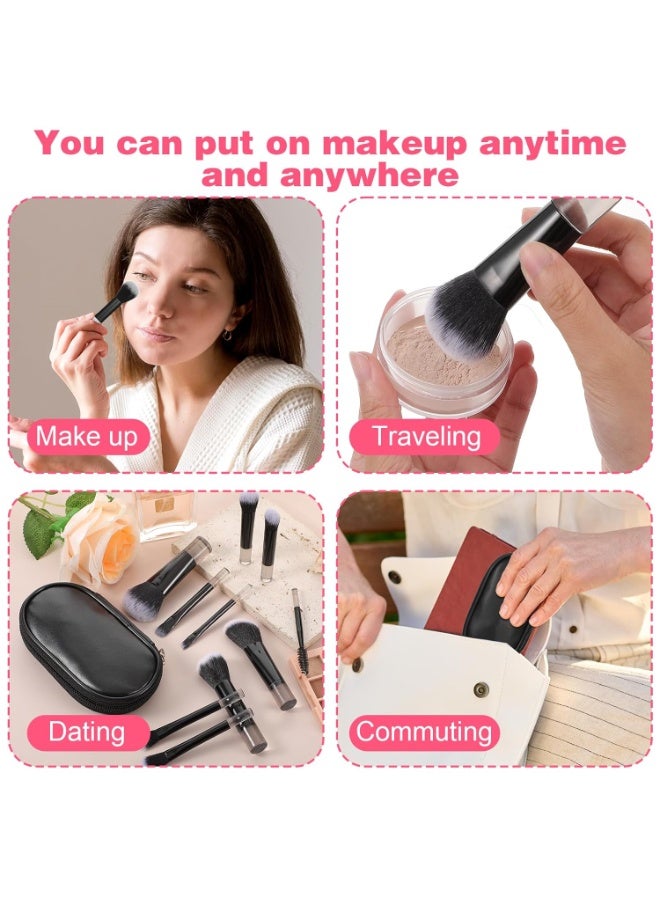 مجموعة فرش مكياج صغيرة للسفر من 10 قطع، مجموعة مستحضرات تجميل كاملة الوظائف محمولة باللون الأسود مع حقيبة فرشاة مجموعة فرش مكياج احترافية للنساء والفتيات فرشاة أحمر الخدود وبودرة وظلال العيون - Image 5
