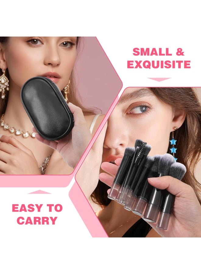مجموعة فرش مكياج صغيرة للسفر من 10 قطع، مجموعة مستحضرات تجميل كاملة الوظائف محمولة باللون الأسود مع حقيبة فرشاة مجموعة فرش مكياج احترافية للنساء والفتيات فرشاة أحمر الخدود وبودرة وظلال العيون - Image 4