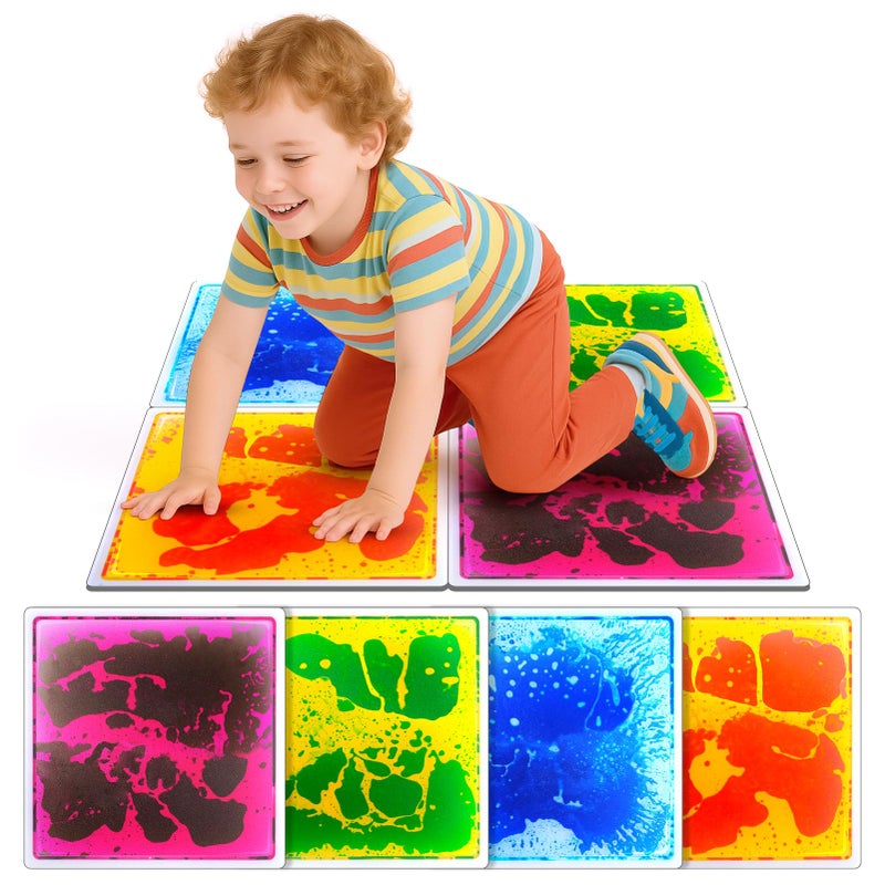 SMALL FISH Sensory Floor Tiles for Kids Toddlers 12x12 Liquid Sensory Mats Puzzle Pads Colorful Autism Sensory Play Mat for Dancing Stepping Lava Tile Games Daycare Sensory Room Preschool Must Have4 Pack - Image 2