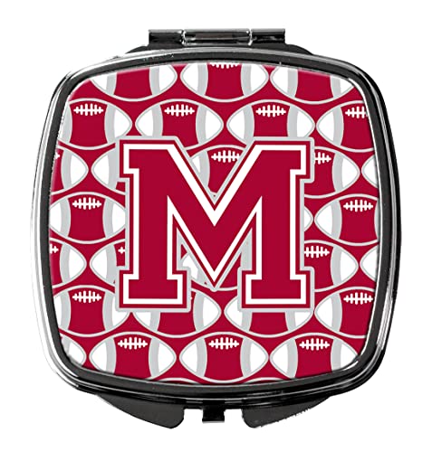 Caroline's Treasures CJ1065-MSCM Letter M Football Crimson, grey and white Compact Mirror Decorative Travel Makeup Mirror for Women Girls Gifts Pocket Makeup Mirror Folding Handheld - Image 1