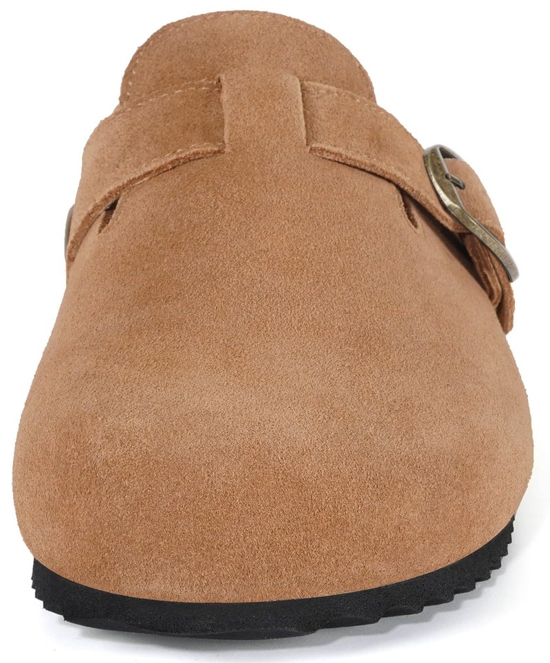 Intini Suede Leather Clogs for Men Womens Adjustable Buckle Cork Footbed Non-Slip Slippers Home Sandals Light Brown - Image 2