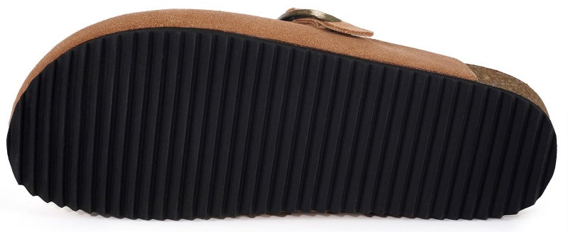 Intini Suede Leather Clogs for Men Womens Adjustable Buckle Cork Footbed Non-Slip Slippers Home Sandals Light Brown - Image 4