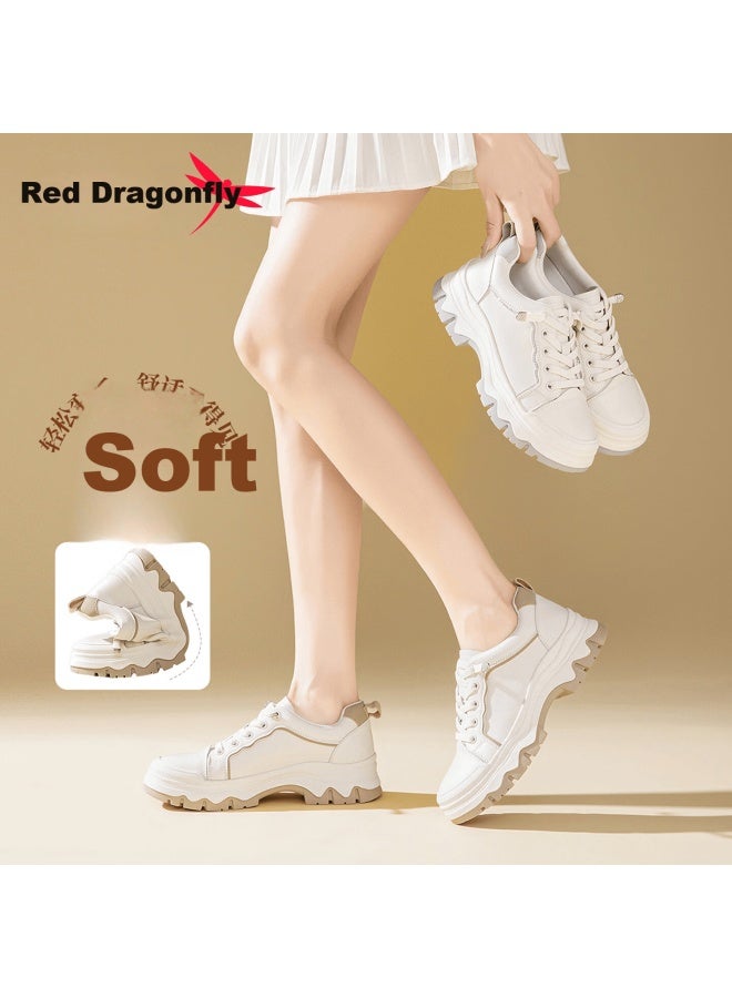 Red Dragonfly Women's Classic Thick Sole Height Increasing Casual White Sneakers Epb35204 Beige/apricot Size 38 - Image 3