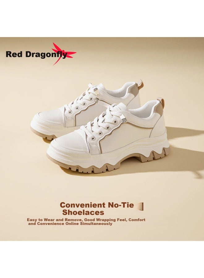 Red Dragonfly Women's Classic Thick Sole Height Increasing Casual White Sneakers Epb35204 Beige/apricot Size 38 - Image 2
