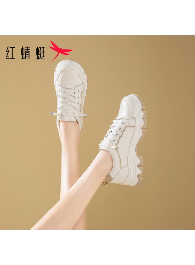 Red Dragonfly Women's Classic Thick Sole Height Increasing Casual White Sneakers Epb35204 Beige/apricot Size 38 - Image 1