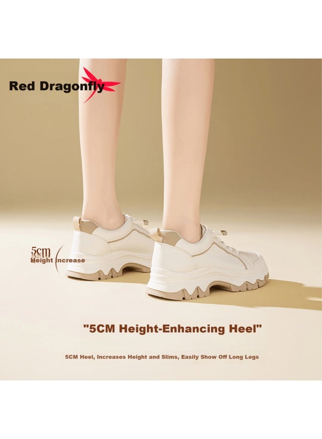Red Dragonfly Women's Classic Thick Sole Height Increasing Casual White Sneakers Epb35204 Beige/apricot Size 38 - Image 4