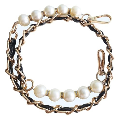 Tia Premium Purse Shoulder Bag Chain Strap Handle, Handbag Purse Chain Replacement, Purse, Clutch Making, Replacement, Decoration & DIY (Golden Chain with Black Leather Pearl with Hook-27inch-1Pc) - Image 1