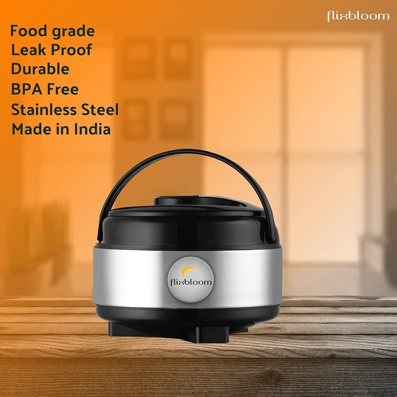 FLIXBLOOM FLIXBLOOM Special Kitchen Stainless Steel Casserole Double Wall Insulated Hot Pot for Hot Meal ChapatiCurryRoti 2000ml  - Image 2