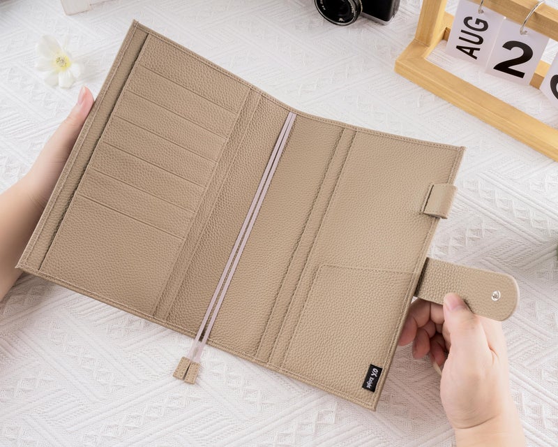 Ox Knight Genuine Leather Cover for A5 Notebooks, Fits Hobonichi Cousin, Midori MD Planners, Leuchtturm1917 and Stalogy with Pen Loop, Card Slots, Side Pockets, Back Pocket and Bookmarks (Taupe) - Image 3