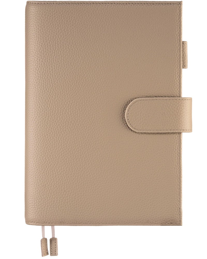 Ox Knight Genuine Leather Cover for A5 Notebooks, Fits Hobonichi Cousin, Midori MD Planners, Leuchtturm1917 and Stalogy with Pen Loop, Card Slots, Side Pockets, Back Pocket and Bookmarks (Taupe) - Image 1
