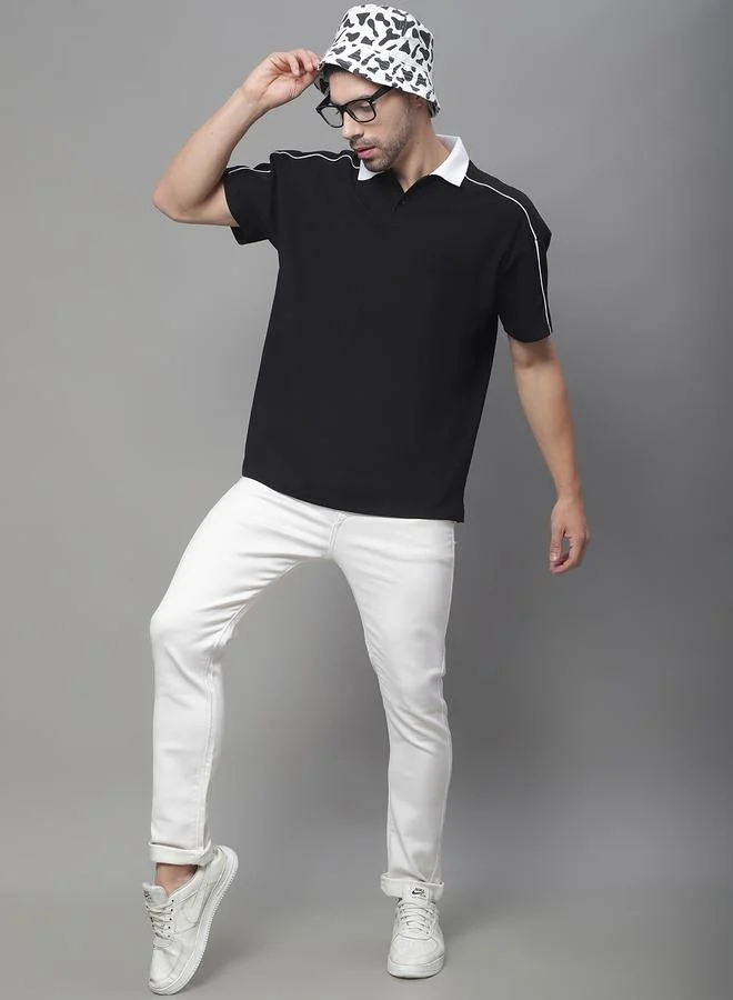 ستايلي Men Black Oversized Polo T-Shirt with Contrast Trim By Door74