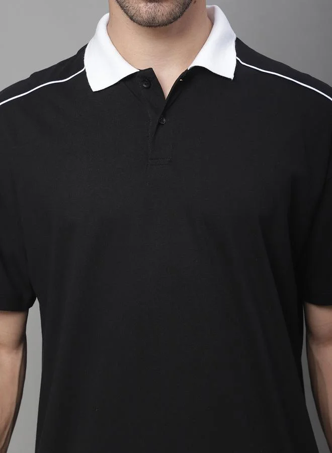 ستايلي Men Black Oversized Polo T-Shirt with Contrast Trim By Door74