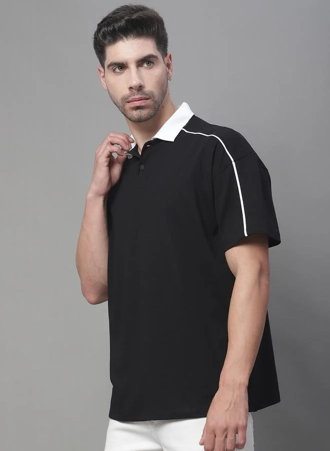 ستايلي Men Black Oversized Polo T-Shirt with Contrast Trim By Door74